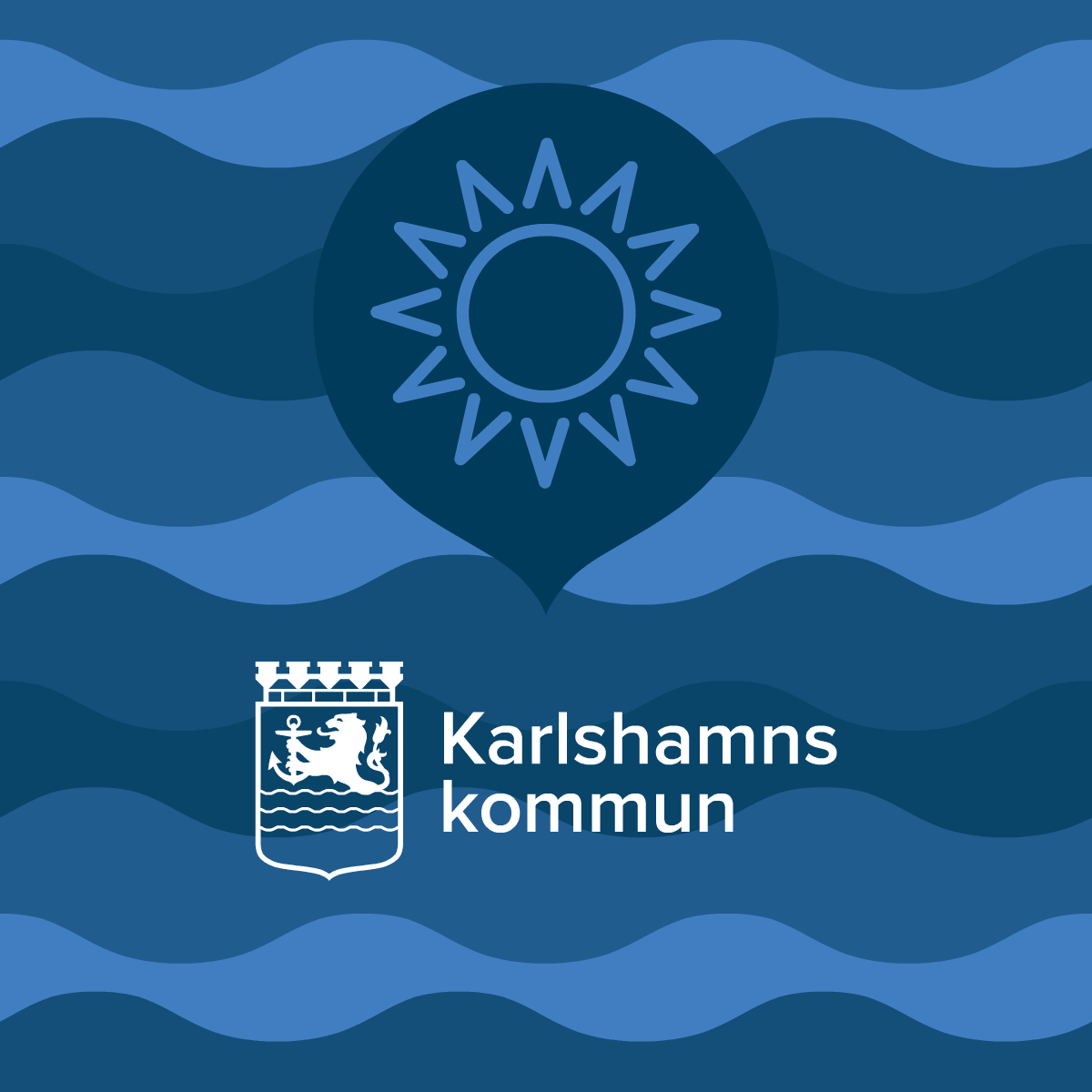 Animerad bild med en snurrande sol och Karlshamns kommun logotyp under