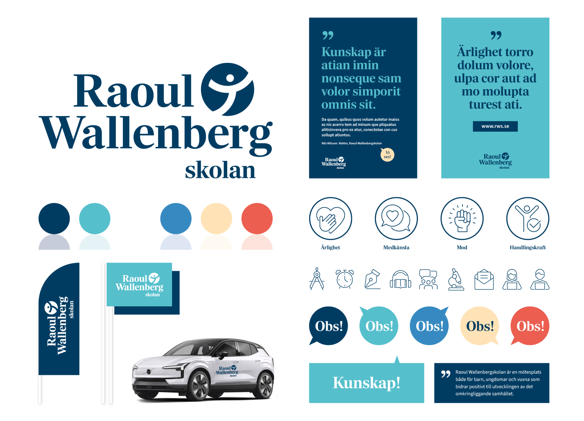 Samlad bild av Raoul Wallenbergskolans nya grafiska profil.